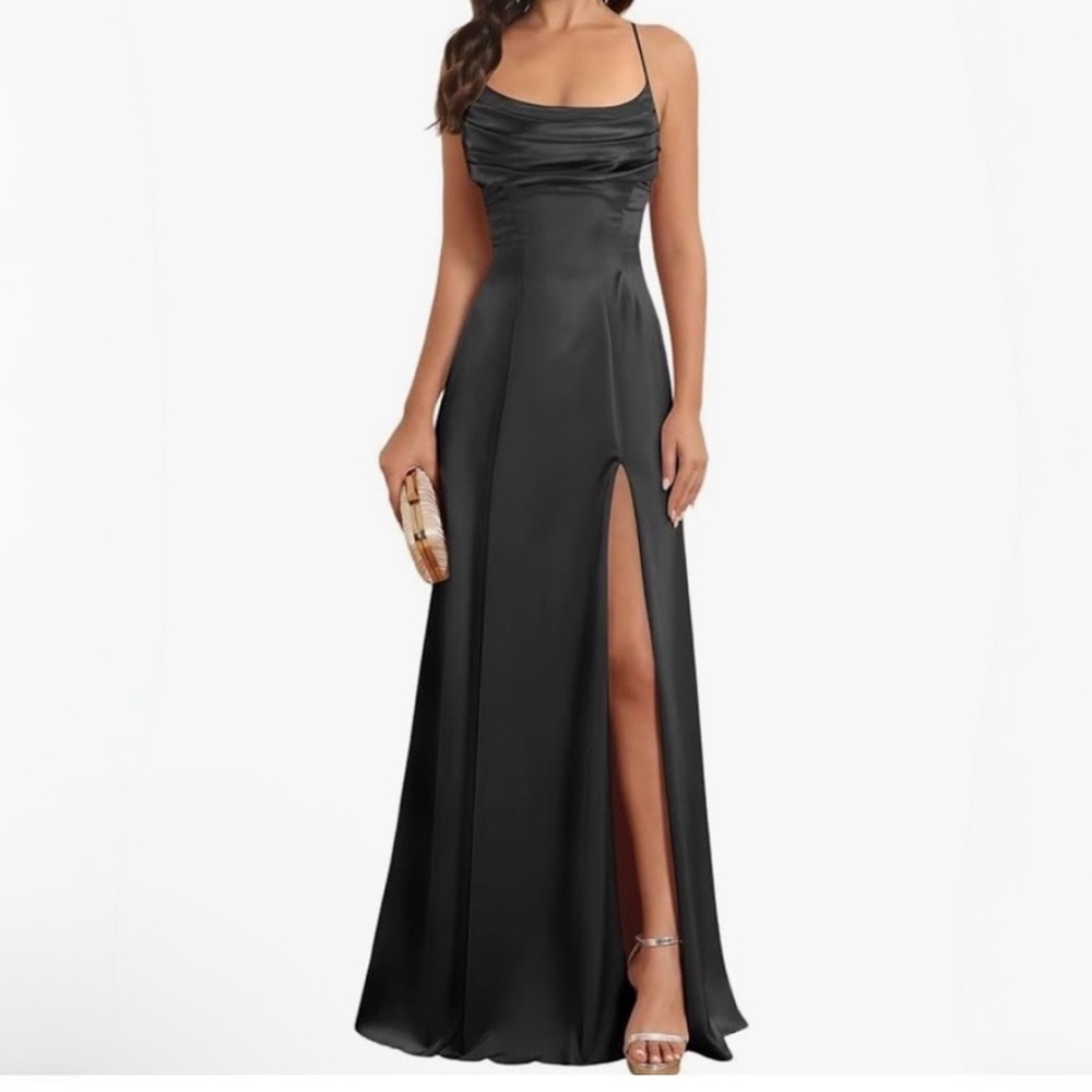 NWT Satin Long Bridesmaid Dresses with Slit for Women Aline Corset Prom Dress